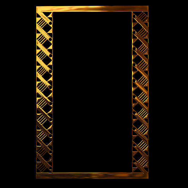 This image features a stunning gold frame with a black background, set against a transparent background. The frame's intricate design and luxurious feel make it perfect for use in various creative projects, such as graphic design, advertising, or digital art. The transparent background allows for easy integration into any design, making it a versatile and high-quality visual element.