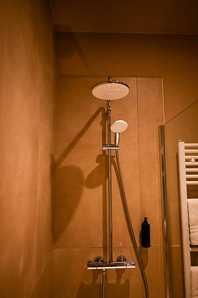 Modern shower system with contemporary design in bathroom