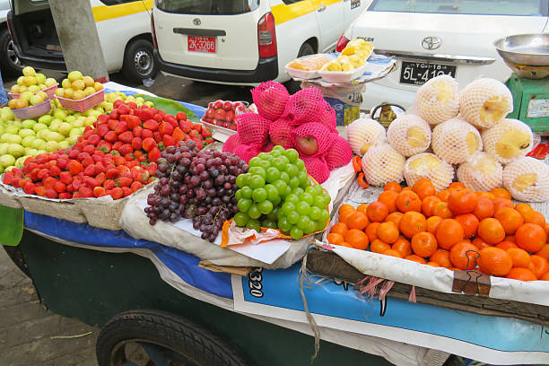 Fresh fruit for sale on a street in Yangon, Myanmar