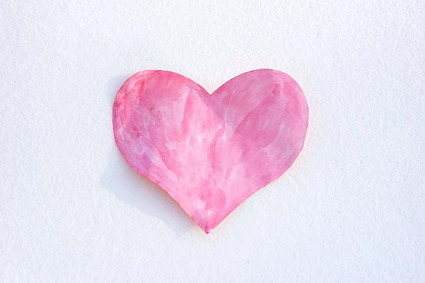 Pink Watercolor Heart on White Snow Background