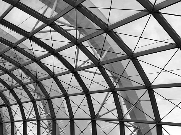 Looking Up at The City Skyline from Below a Skylight
