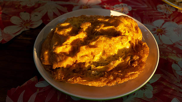 Thai delicious omelet on a dish.