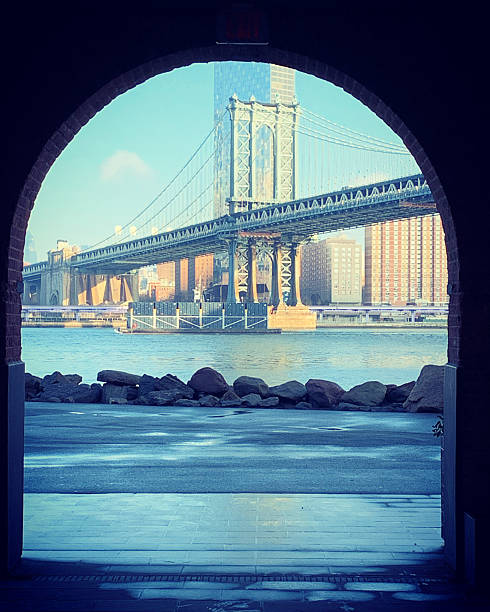 Manhattan Bridge in a blue sky