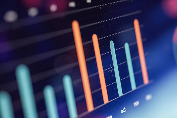 Close-up view of a modern bar chart with orange and teal bars rising on a dark grid. It conveys growth, analytics, and data insight in business and finance contexts.