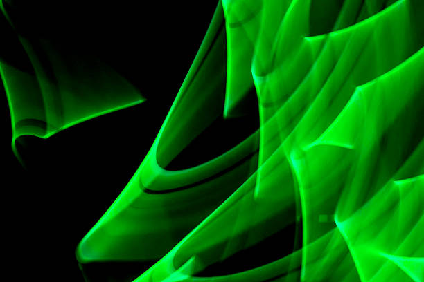 Bright green luminous curves forming smooth abstract energy motion on black background.