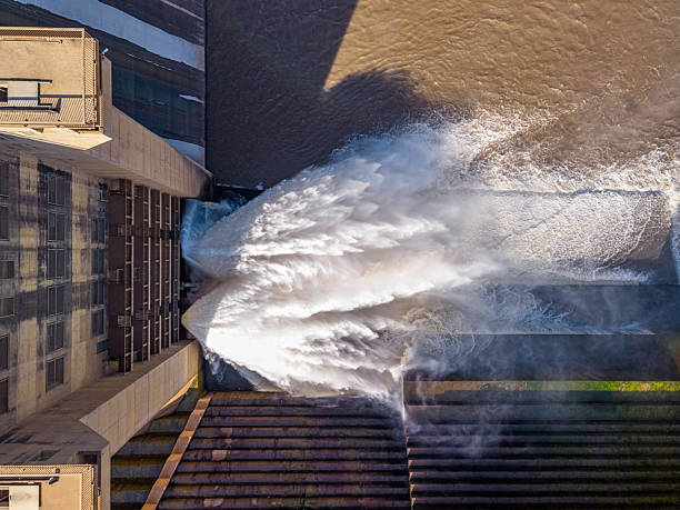 Vaal Dam releasing water into the Vaal River. The Vaal Dam is the main reservoir supplying water to the Gauteng district.