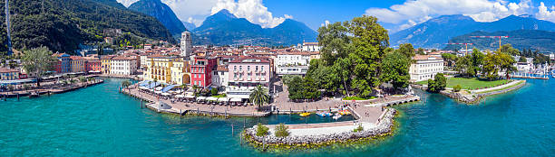 Panoramic aerial view of Riva Del Garda, Lago Di Garda, Veneto, Italy