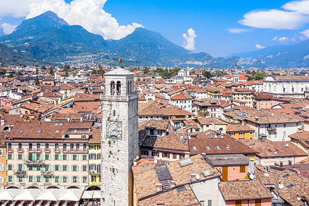 Panoramic aerial view of Riva Del Garda, Lago Di Garda, Veneto, Italy