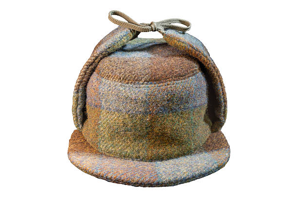 Classic detective hunting hat, dual brim, ear flaps plaid wool