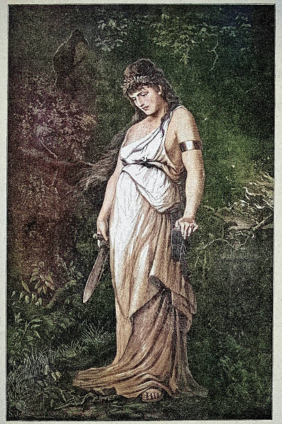Ancient Germanic priestess or seeress, a woman said to have the ability to foretell future events and perform sorcery, Vintage illustration