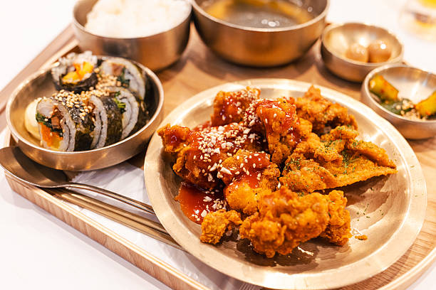 Korean fried chicken with Gimbap