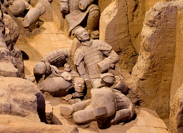 China Xian, terracotta warriors, broken pieces in pit