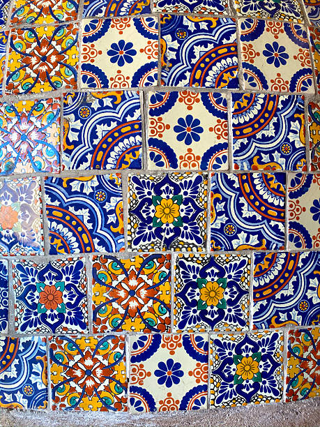 Colorful Hand Painted Mexican Talavera Ceramic Tiles Texture Pattern