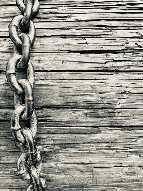 black and white chain against wood texture