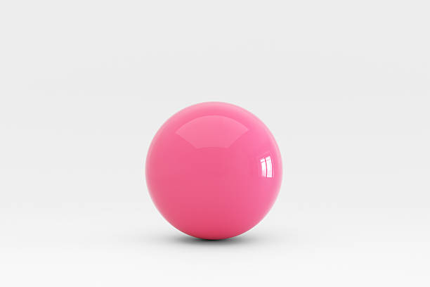 Pink glossy sphere standing on a clean white background, creating reflections and shadow. Minimalist 3D rendering
