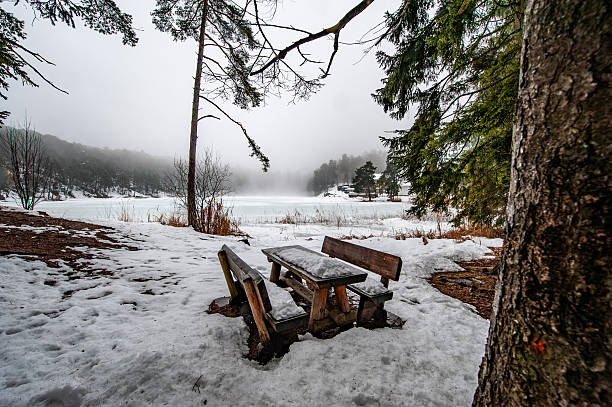 Snowfall in Trentino . Santa Colomba Lake - Lago di Santa Colomba Valsugana