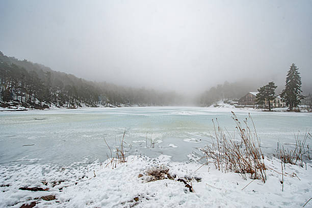 Snowfall in Trentino . Santa Colomba Lake - Lago di Santa Colomba Valsugana