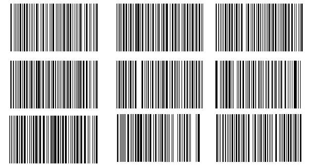 stockillustraties, clipart, cartoons en iconen met black and white bar code set. simple vector illustration. 2 bit bg with irregular thin and thick lines, flat vector - streepjescode