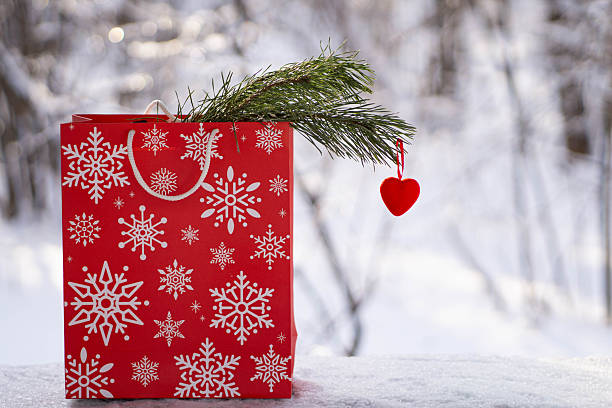 White shopping bag with Christmas Tree, isolated on white with clipping path.