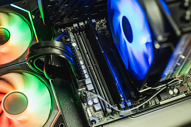 Slot for RAM in computer motherboard. Cooler