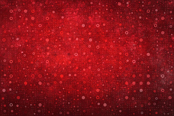 An abstract background features a rich red color palette and a distressed grunge texture, enhanced by a playful pattern of scattered circles and dots, ideal for festive, celebratory, or modern design projects requiring an energetic visual.