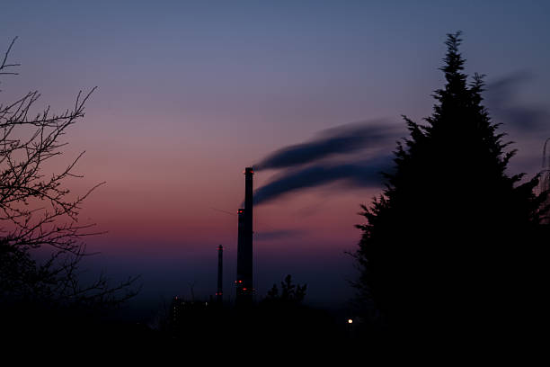 Evening after sunset color with moon and paper mill in Steti CZ 01 20 2026