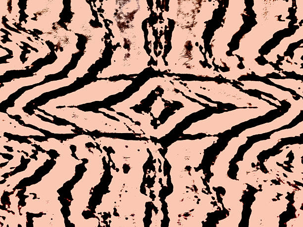 Abstract organic pattern with irregular black stripes on a soft peach background. Natural-looking texture inspired by animal skin or hand-painted brush strokes, suitable for modern design, fashion prints, wallpapers, and creative backgrounds. Animal print.