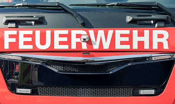 Front view from german Firefighter Truck with letters Firefighter