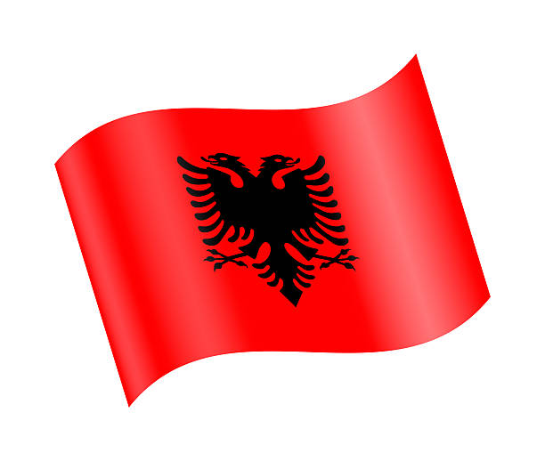 Realistic vector illustration of the national flag of Albania waving in the wind. High-quality design suitable for news, international politics, geography, diplomacy, global business, education and cultural concepts