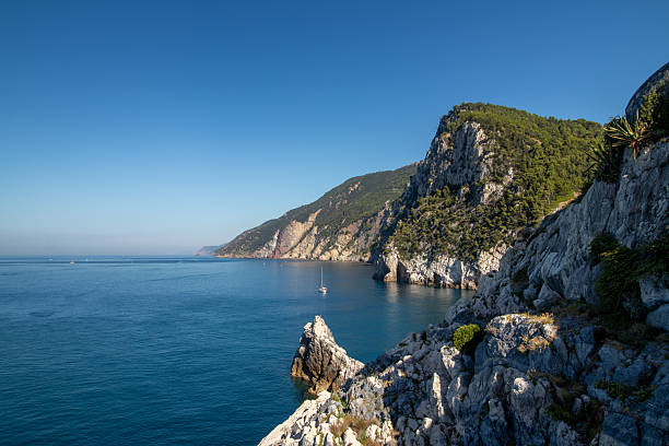 Wonderful views of the sea and stone of the Cinque Terre in the stretch between Riomaggiore and Portovenere.