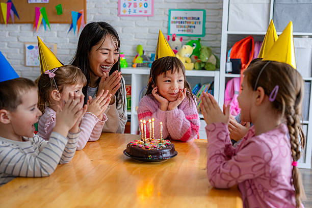 Children Celebrating Birthday in Kindergarten