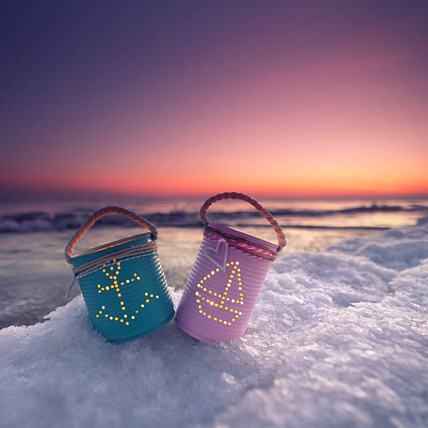 unique self created maritime lantern with candlelight in winter season