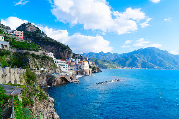 Amalfi summer coast and Tyrrhenian sea with boats, Italy