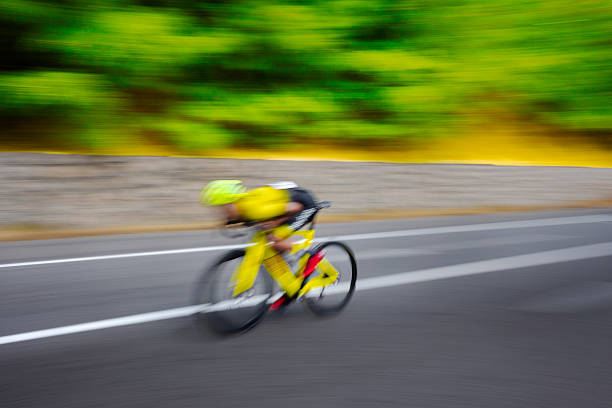 Çorum, Turkey - 01 September , 2023 : A fast-moving cyclists captured with the panning technique.