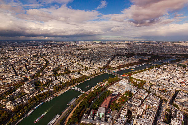 Seine River view from the top level of Eiffel Tower