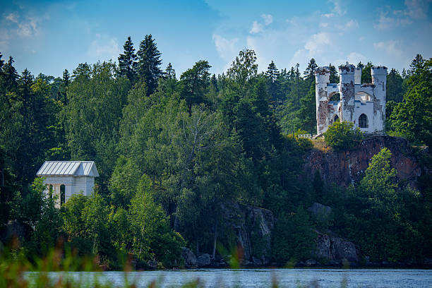 Eslov, Sweden - Oct 11, 2020: Trollenäs Castle with public park was built in 1559 and is located in Eslöv, Sweden. Long exposure photo.