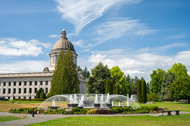 Olympia, USA - August 5, 2025. Fountains at State Capitol Complex, Olympia, Washington, USA