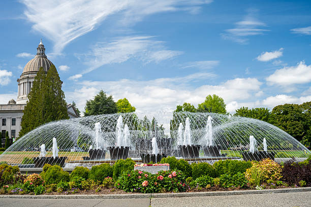 Olympia, USA - August 5, 2025. Fountains at State Capitol Complex, Olympia, Washington, USA