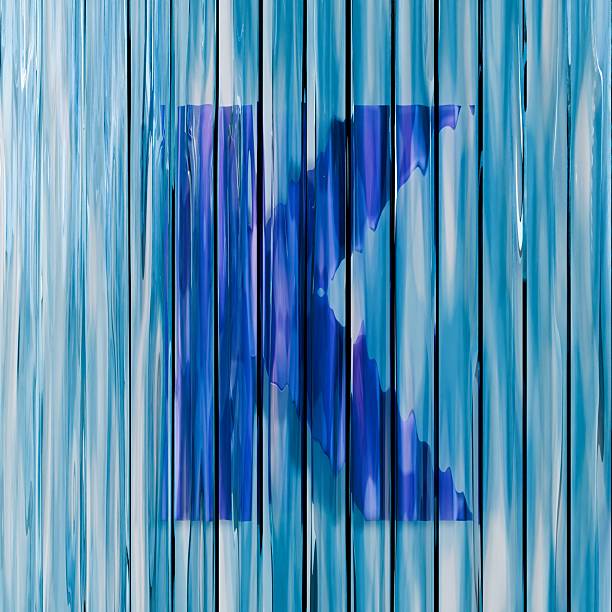 Blue reed glass font Letter K 3D rendering illustrations