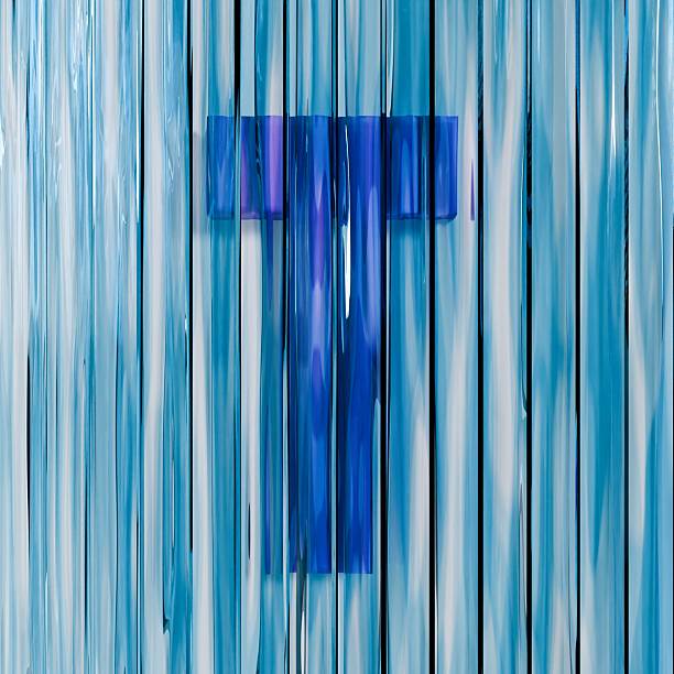 Blue reed glass font Letter T 3D rendering illustrations