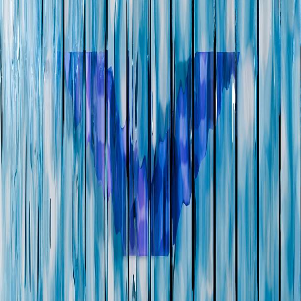 Blue reed glass font Letter V 3D rendering illustrations