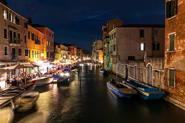 Venice Carabinieri station illuminated in the evening