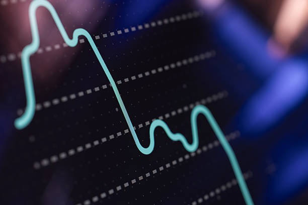 A bright turquoise line chart twists across a dark, dotted grid, illustrating market fluctuations, data analysis, and financial trends. Perfect for finance, business, and technology themed stock visuals.