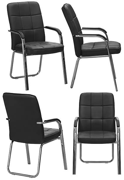 High quality studio photograph of a modern office visitor chair isolated on white background.Professional office seating furniture with upholstered seat and backrest, armrests, and metal frame, designed for conference rooms, meeting spaces, waiting areas, and corporate office interiors. Suitable for commercial design projects, presentations, and furniture catalogs.