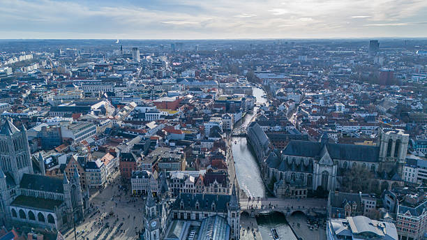 Ghent, Belgium - January 24, 2026: Aerial view of Ghent.