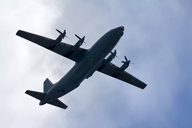 Sainte Mere L'Eglise, Normandy, France - June 6, 2023. Second world war commemoration. Military camp reconstitution Military plane in air for Normandy war liberation