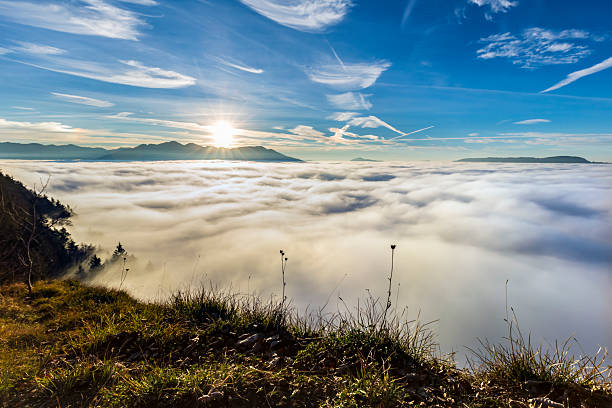 Sunset over the fog from Stanserhorn, Swiss Alps