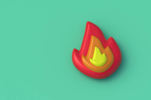 Fire on green background. Burning flame. Big combustion. Copy space. 3d render