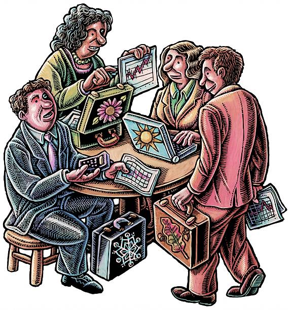 Four business people representing four seasons having a meeting