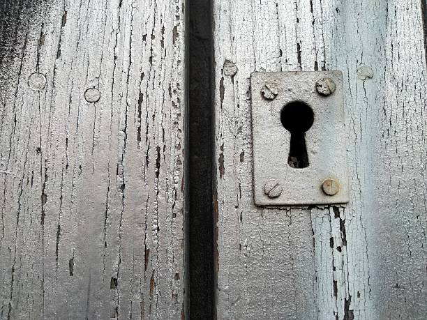 Ancient metal and wood key hole